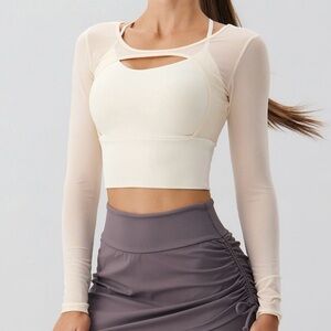 BERLOOK, size XS,  Cream Long Sleeve Women's sports bra Top